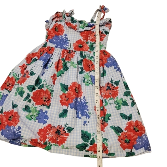 Janie And Jack Floral Gingham Dress Girl's Size 5 Lined Summer Party Swing Blue - Picture 3 of 5